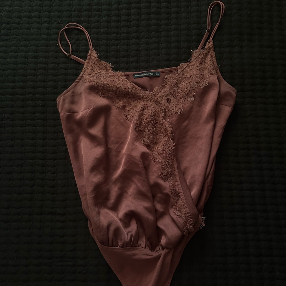 Abercrombie & Fitch Brown Satin Chemise with Lace Trim